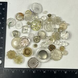 Vtg Button Lot Mixed Assorted Clear Cream Gold Plastic Rhinestone Craft 3.3oz